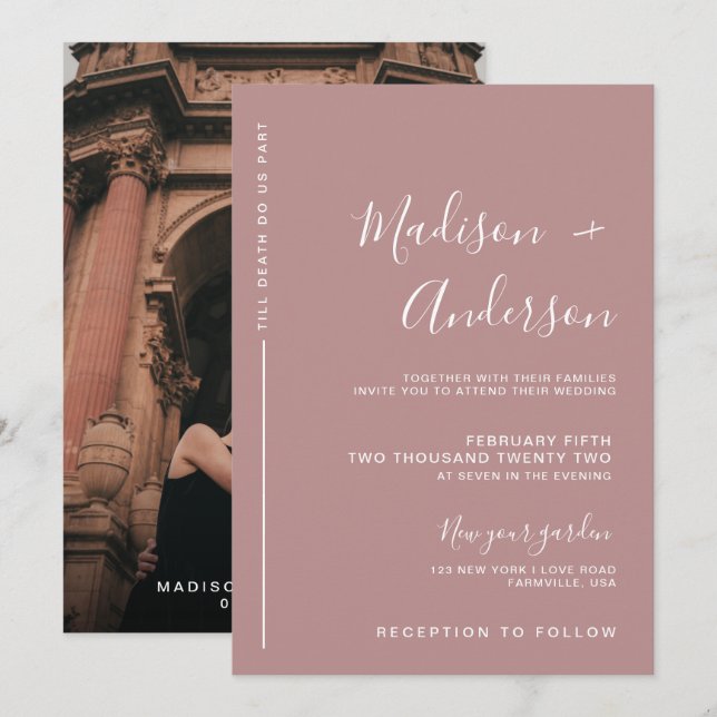 Romantic Dusty Rose Pink With Photo Wedding Invitation (Front/Back)