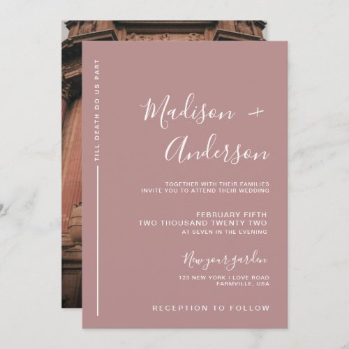 Romantic Dusty Rose Pink With Photo Wedding Invitation