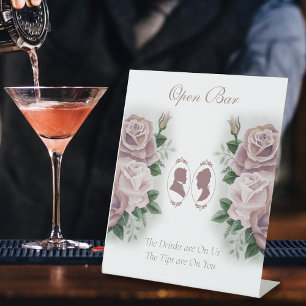 Romantic Dusty Rose Regency Botanical Cameos Bar Pedestal Sign