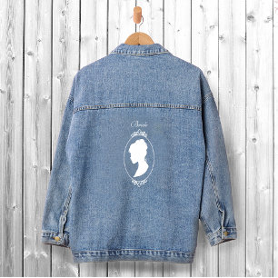 Romantic Dusty Rose Regency Botanical Cameos Denim Jacket