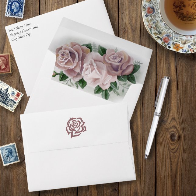 Romantic Dusty Rose Regency Botanical Cameos  Envelope (Creator Uploaded)