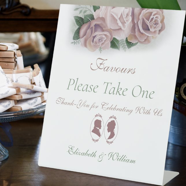 Romantic Dusty Rose Regency Botanical Cameos Favor Pedestal Sign (Creator Uploaded)