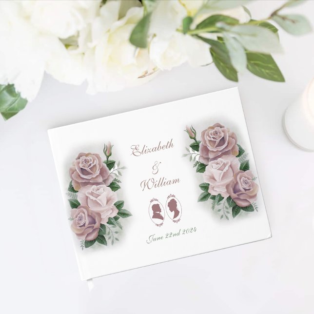 Romantic Dusty Rose Regency Botanical Cameos Guest Book (Creator Uploaded)