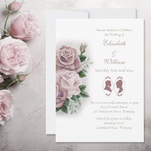 Romantic Dusty Rose Regency Botanical Cameos Invitation