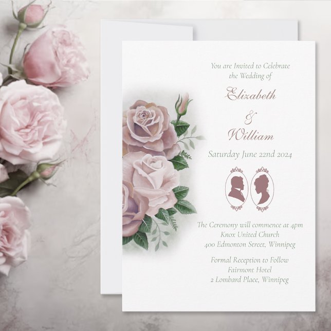 Romantic Dusty Rose Regency Botanical Cameos  Invitation (Creator Uploaded)