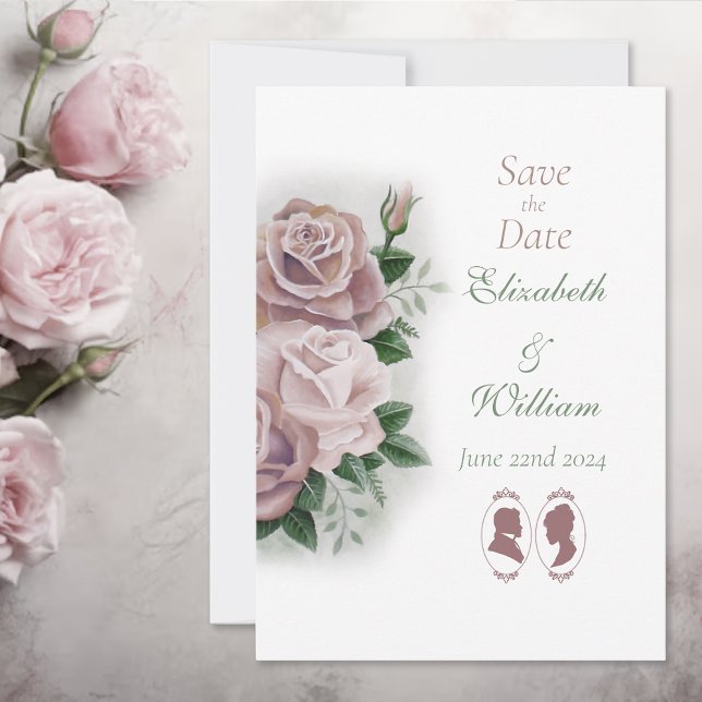 Romantic Dusty Rose Regency Botanical Cameos  Invitation (Creator Uploaded)