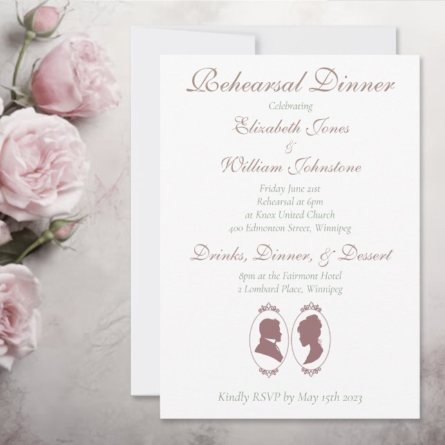 Romantic Dusty Rose Regency Botanical Cameos Invitation (Creator Uploaded)