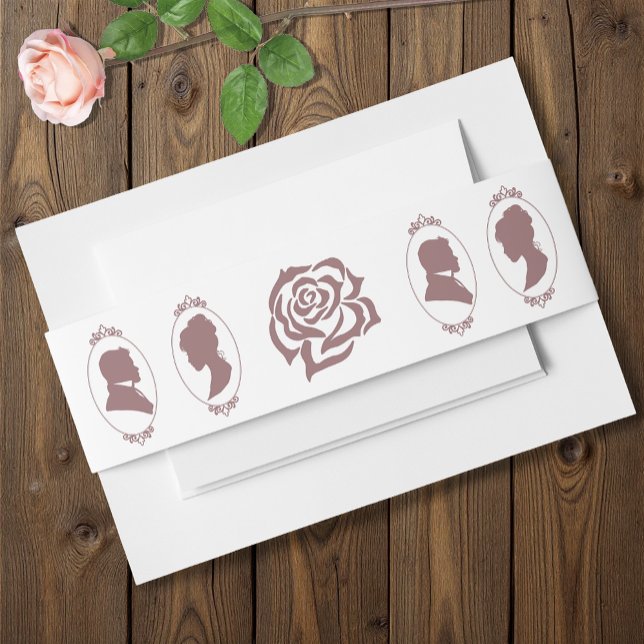 Romantic Dusty Rose Regency Botanical Cameos  Invitation Belly Band (Creator Uploaded)