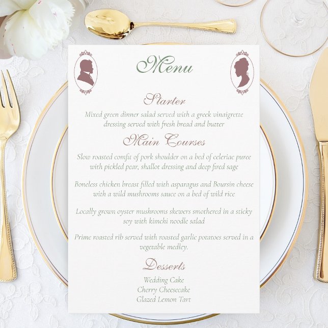 Romantic Dusty Rose Regency Botanical Cameos  Menu (Creator Uploaded)