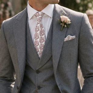 Romantic Dusty Rose Regency Botanical Cameos Neck Tie
