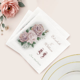 Romantic Dusty Rose Regency Botanical Cameos Paper Dinner Napkins