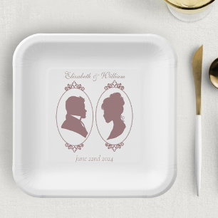 Romantic Dusty Rose Regency Botanical Cameos Paper Plates