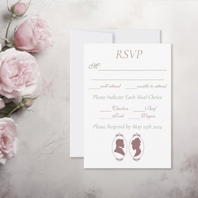 Romantic Dusty Rose Regency Botanical Cameos  RSVP Card (Creator Uploaded)