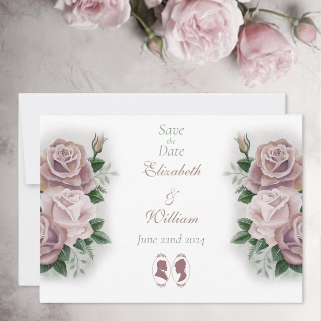 Romantic Dusty Rose Regency Botanical Cameos  Save The Date (Creator Uploaded)
