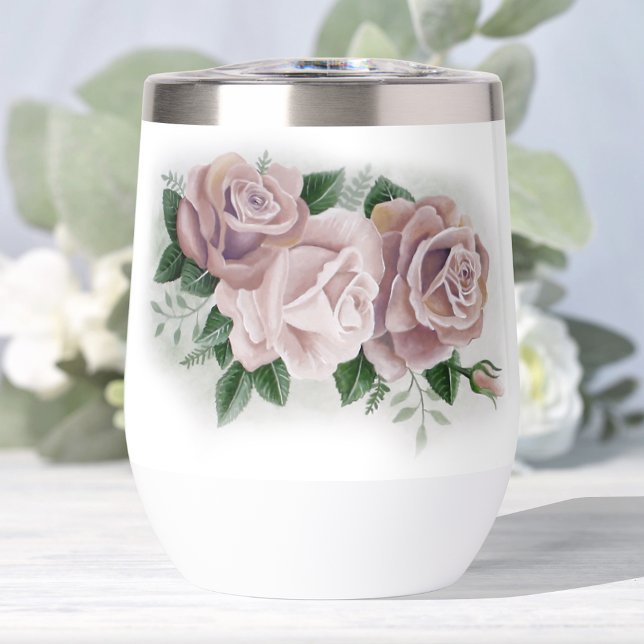 Romantic Dusty Rose Regency Botanical Cameos Thermal Wine Tumbler (Creator Uploaded)