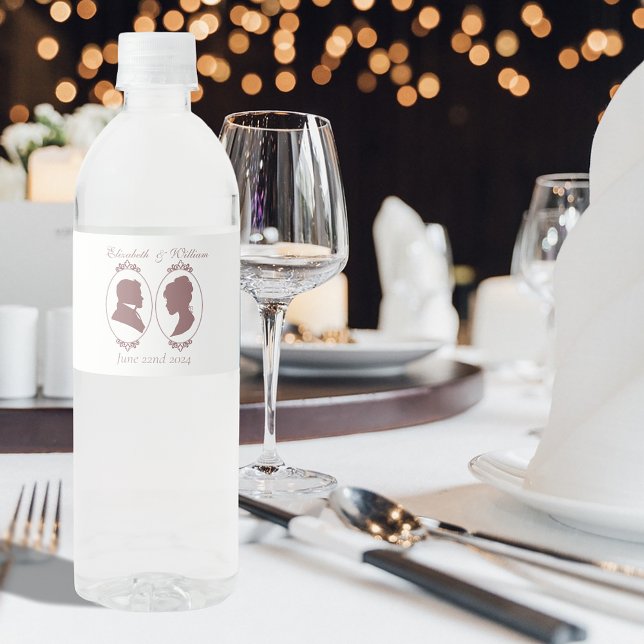 Romantic Dusty Rose Regency Botanical Cameos Water Bottle Label (Creator Uploaded)