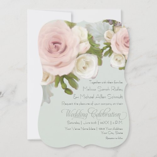 Romantic Dusty Rose Sage Succulents Floral Wedding Invitation