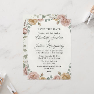 Romantic Dusty Rose Watercolor Floral Save Invitation
