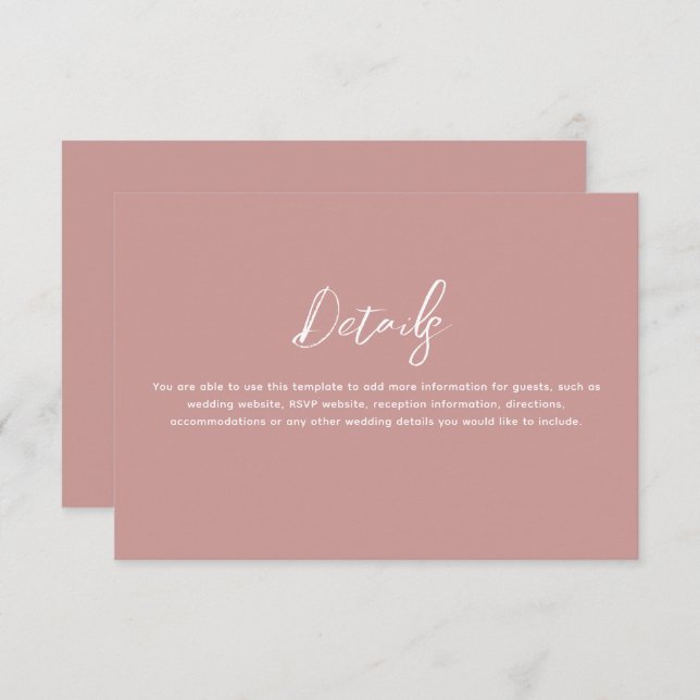 Romantic Dusty Rose Wedding Details Enclosure Card (Front/Back)