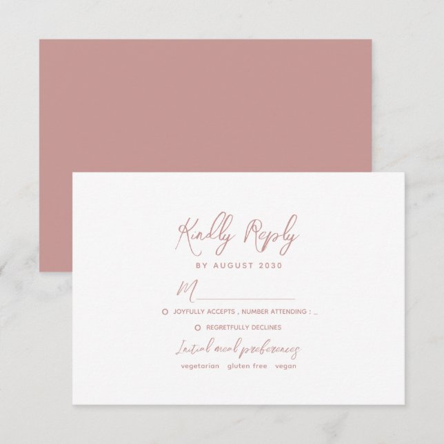 Romantic Dusty Rose Wedding RSVP Card (Front/Back)