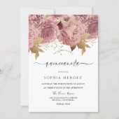 Romantic Dusty Roses Blush Quinceanera Party Invitation (Front)