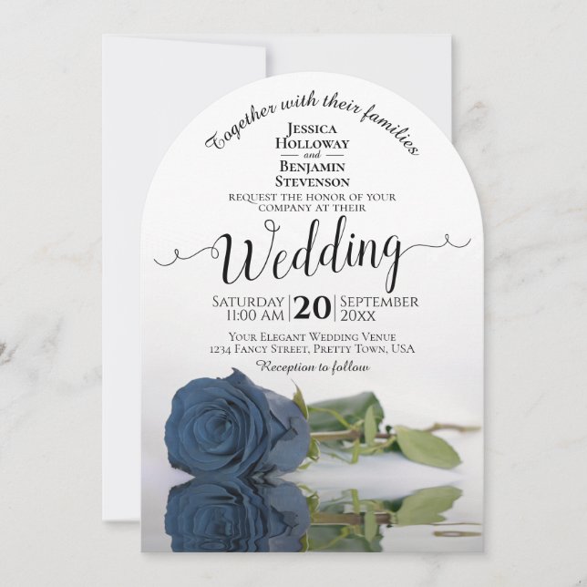 Romantic Dusty Steel Blue Rose Elegant Wedding Invitation (Front)