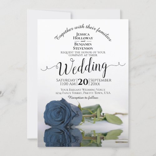 Romantic Dusty Steel Blue Rose Elegant Wedding Invitation