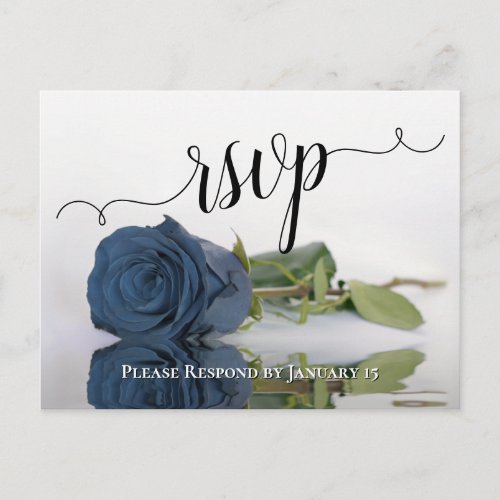Romantic Dusty Steel Blue Rose Wedding RSVP Postcard