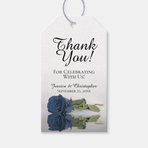 Romantic Dusty Steel Blue Rose Wedding Thank You Gift Tags