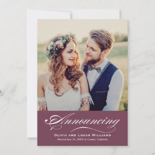 Romantic Dusty Wine Calligraphy Reception Announcement