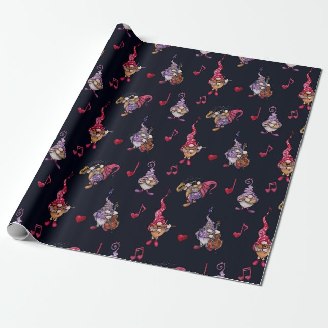 Romantic Dwarf Musicians In Concert Wrapping Paper (Unrolled)