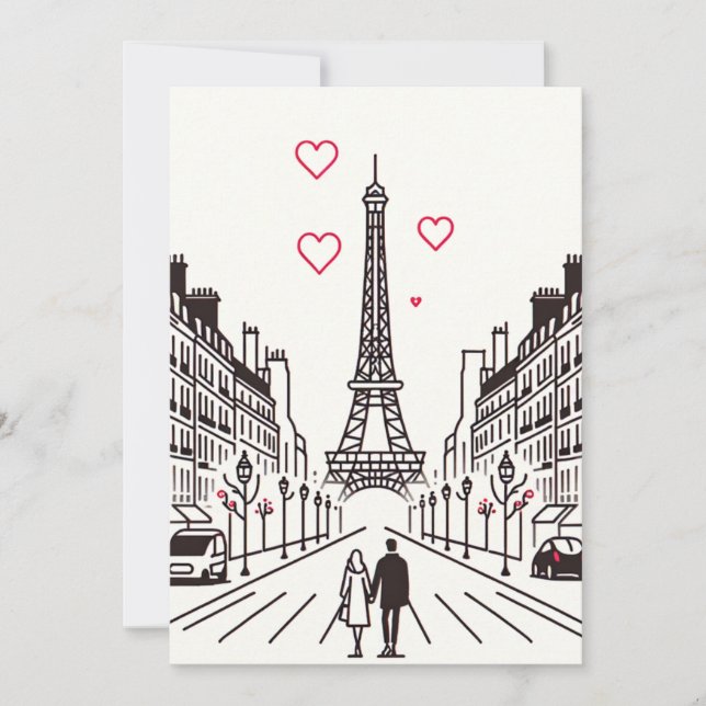 Romantic Eiffel Tower Encounter - Love Blossoms Holiday Card (Front)