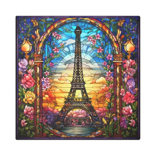Romantic Eiffel Tower Faux Stained Glass Metal Print