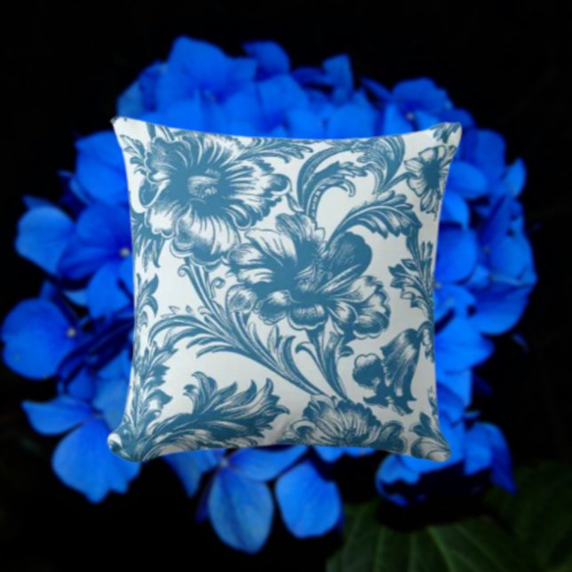 Romantic Elegance Blue Floral Throw Pillow (Creator Uploaded)