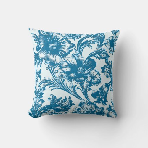 Romantic Elegance Blue Floral Throw Pillow