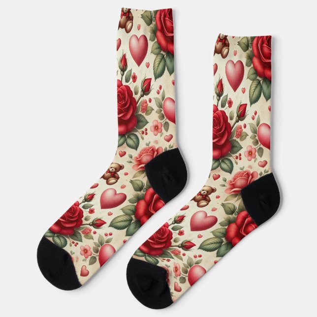 Romantic Elegance: Roses and Hearts Socks (Left)