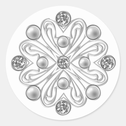 Romantic Elegance Silver Pearls and Diamonds Classic Round Sticker