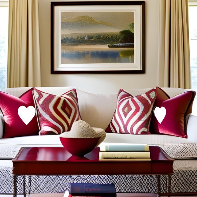 Romantic Elegance White Heart Embrace the Rosy Red Throw Pillow (Creator Uploaded)