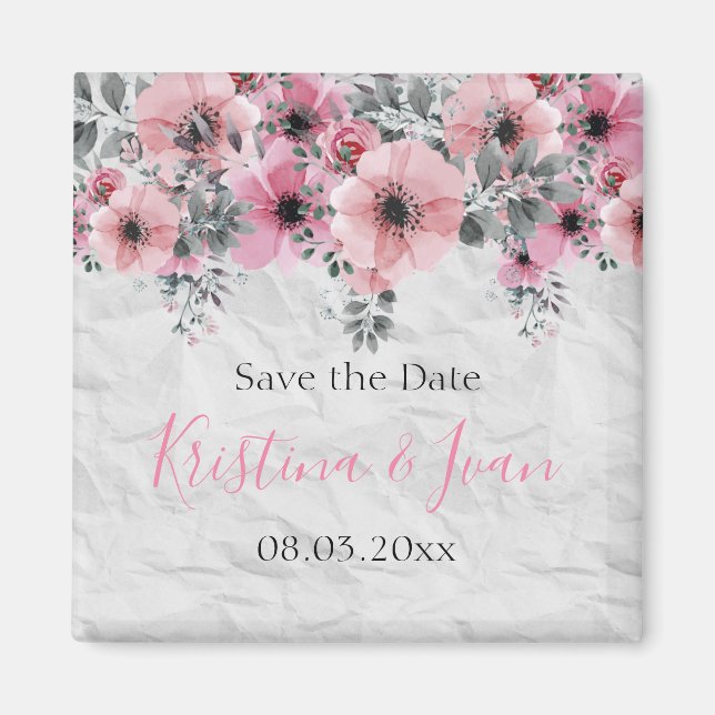 Romantic Elegant Antique Floral Wedding Magnet (Front)