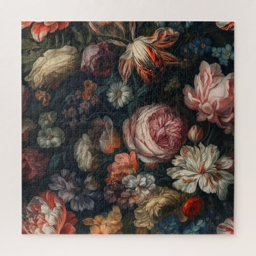 Romantic Elegant Baroque Flowers Oil Painting Jigsaw Puzzle