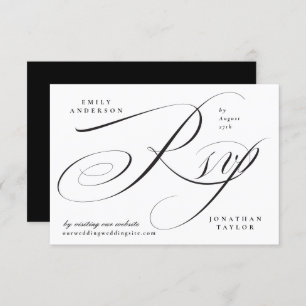 Romantic Elegant Black and White Calligraphy RSVP Card