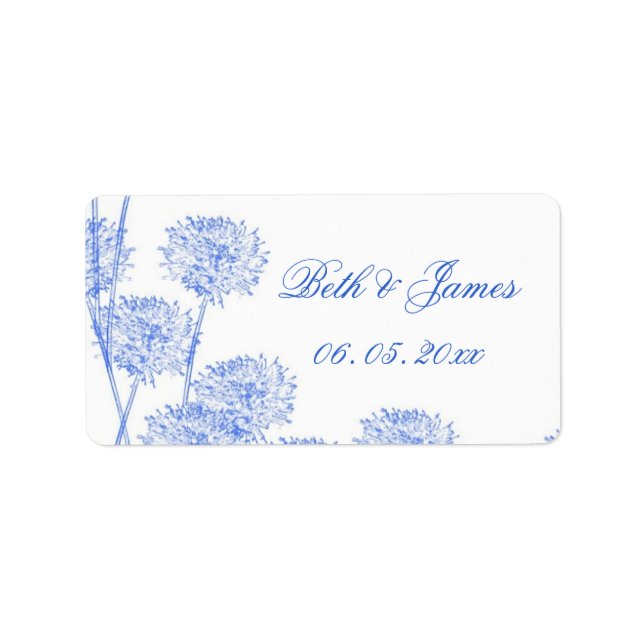 Romantic Elegant Blue Dandelion Wedding Label (Front)