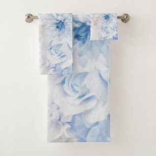 Romantic Elegant Blue Floral Painted Bath Towel Set