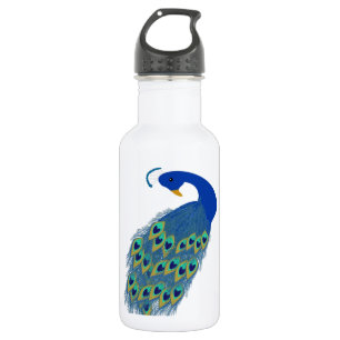 Romantic Elegant Blue Peacock Feathers Water Bottle