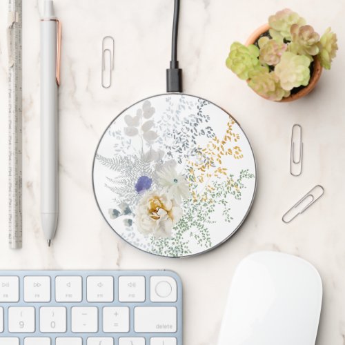 Romantic Elegant Botanical Floral Watercolor Wireless Charger