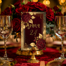 Romantic Elegant Burgundy Red Rose & Gold Wedding