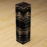 Romantic Elegant Calligraphy Burgundy Damask Wine Box<br><div class="desc">A Romantic Design for Celebrations.</div>