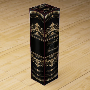 Romantic Elegant Calligraphy Burgundy Damask Wine Box
