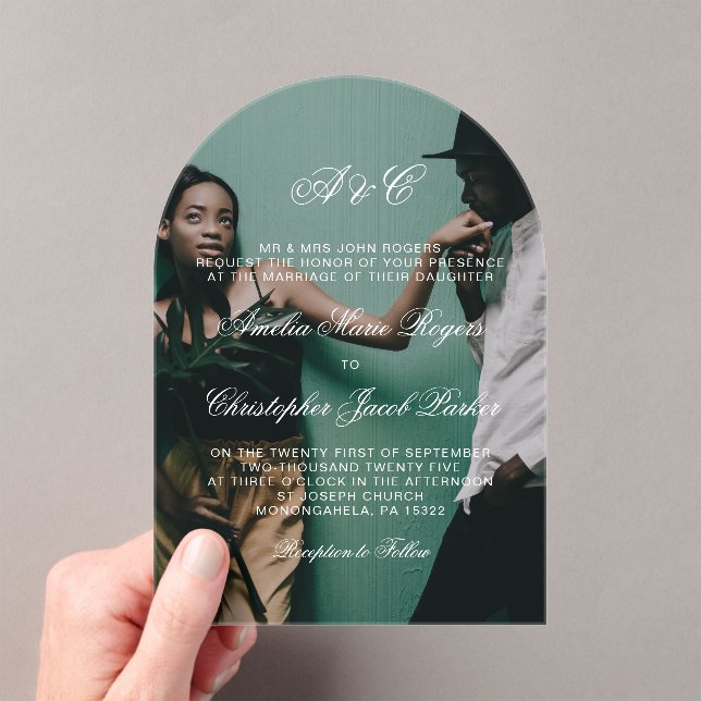 Romantic Elegant Calligraphy Photo Wedding Acrylic Invitations (Insitu (Handheld))