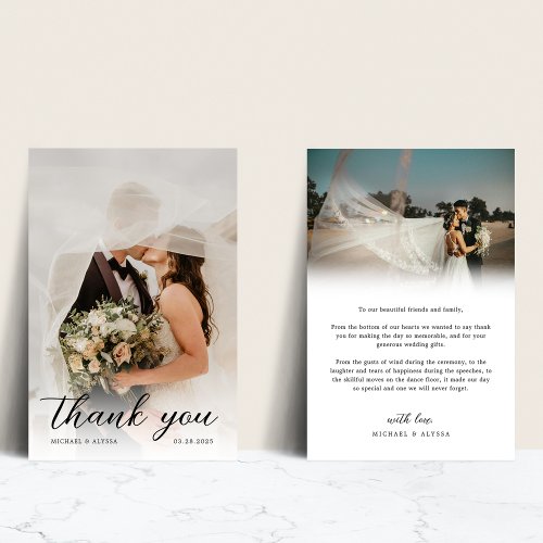 Romantic Elegant Calligraphy Script Photo Wedding Thank You Card